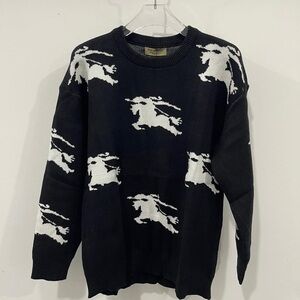 Burberry Black and White Horse Motif Crewneck Sweater